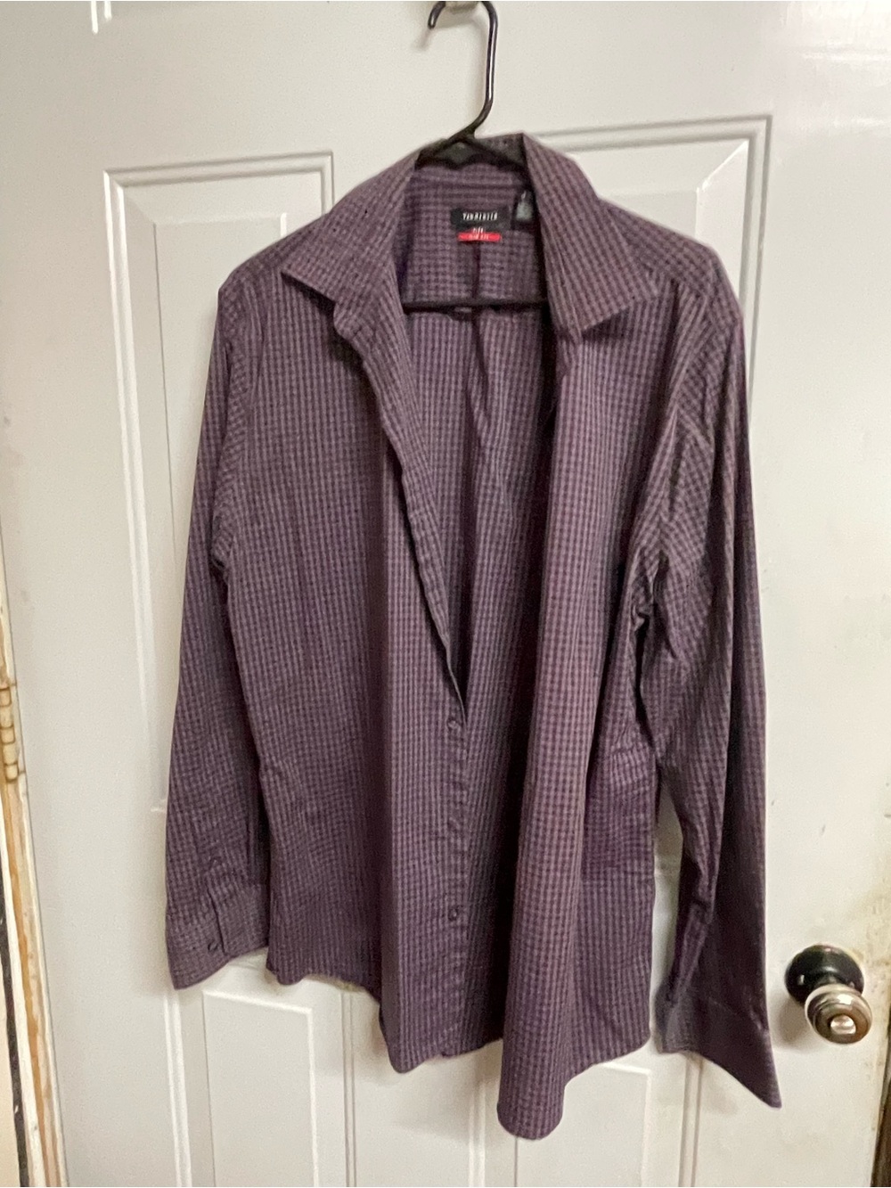 Van Heusen Purple and Black Slim Fit Plaid Shirt L